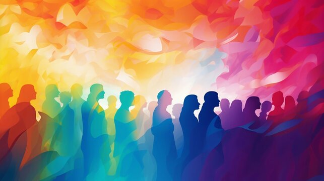 Unity in Diversity: Abstract LGBT Pride Month Background with Rainbow Colors and Silhouettes. Generative ai