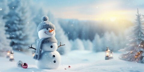 Winter Wonderland: Merry Christmas and Happy New Year Card with Joyful Snowman. Generative ai