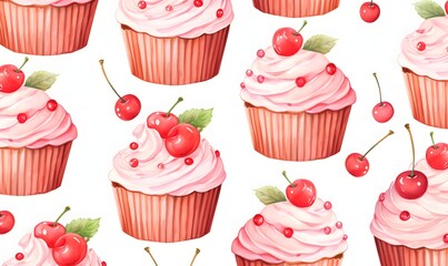 seamless pattern with cupcakes, , Generative AI