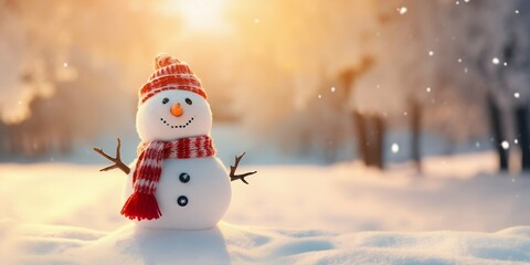 Winter Wonderland: Merry Christmas and Happy New Year Card with Joyful Snowman. Generative ai