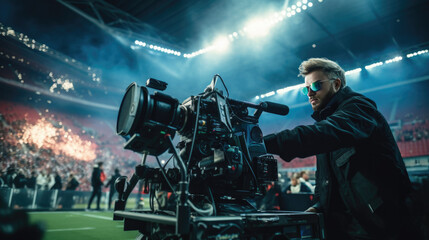 cinematographer capturing an action sequence in a stadium generative ai