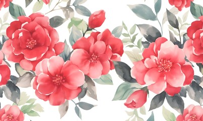 Watercolor red camellia pattern wallpaper, Generative AI