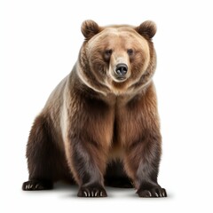 Majestic Wilderness: Brown Grizzly Bear Isolated on White Background. Generative ai