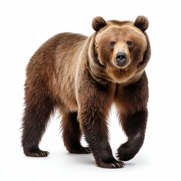 Majestic Wilderness: Brown Grizzly Bear Isolated on White Background. Generative ai