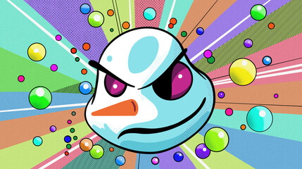 Obraz premium Snowman face in pop art style, funny snowman