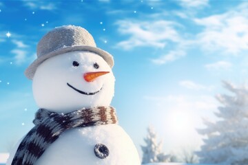 Obraz premium Snowman against a blue sky