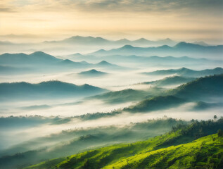 landscape of mountains with fog