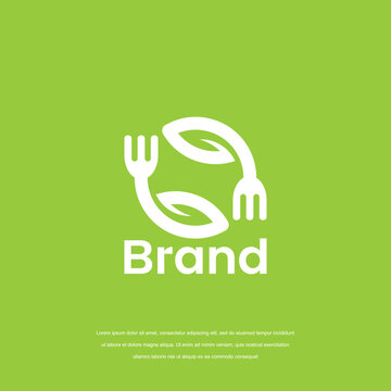 Healthy food logo. concept logo, with the symbol of a spoon, fork and leaf