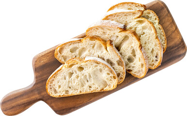 French ciabatta sliced several pieces bread on board