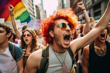 Obraz na płótnie Canvas Angry LGBTQ people protesting on a street