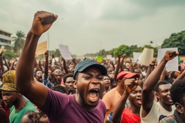Angry African people protesting on a street