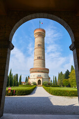 Beautiful Tower of San Martino della Battaglia near Lake Garda, Brescia, Italy.