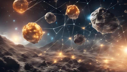 Crédence de cuisine en verre imprimé Univers nuclear energy imagery and network connection on meteorites space planets background.