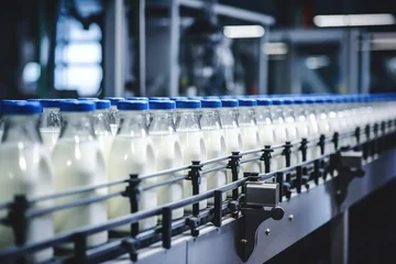 Foto op Plexiglas Production line of dairy products with bottles on a conveyor © InfiniteStudio