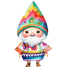 Cute Gnome Mexican Watercolor Clipart Illustration
