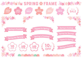 桜とリボンの春っぽいシンプルなフレームセット - obrazy, fototapety, plakaty