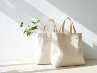 Free photo reusable eco friendly tote bag, Photo cotton recycling bag hanging, With Generative AI technology
