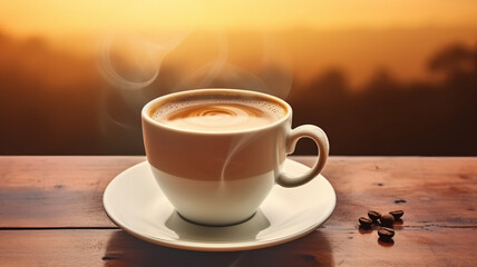 Obraz premium Cup of coffee on the table. AI Generative.