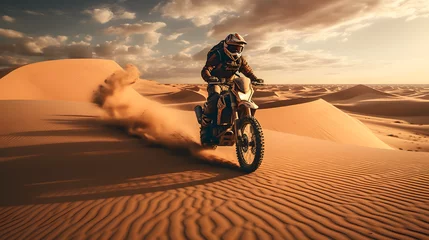Zelfklevend Fotobehang Motorcycle in a dune, motocross, dune bike, desert bike © MrJeans