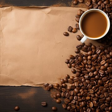 Coffee on top of vintage paper mockup background with generative ai