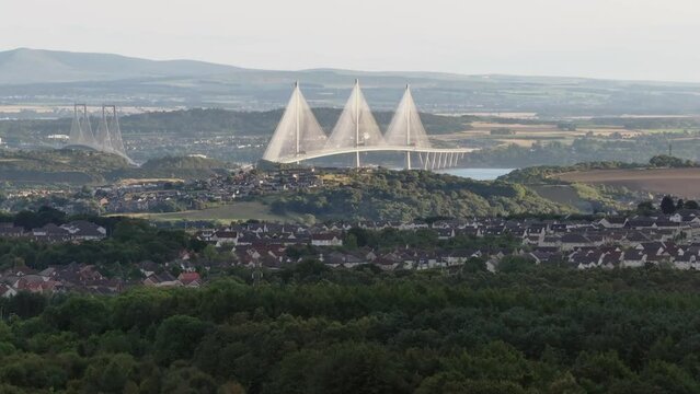 The aerial  view of Queensferry Crossing from Dunfermline, Scotland
