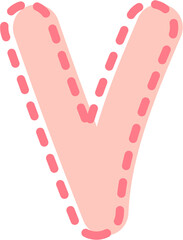 V Alphabet pink letter, dotted line frame
