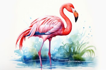 watercolor Flamingo watercolor pink flamingo in splashes Tropical exotic bird rose flamingo