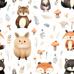 Fototapeta premium Seamless pattern of Enchanting boho Animal Pattern watercolor. Wrapping paper pattern
