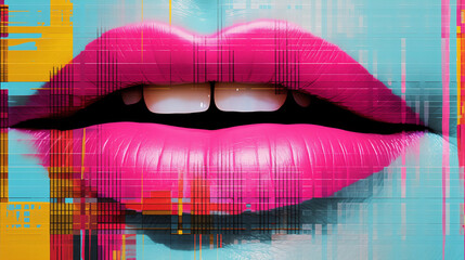 Pink lips, illustration - obrazy, fototapety, plakaty