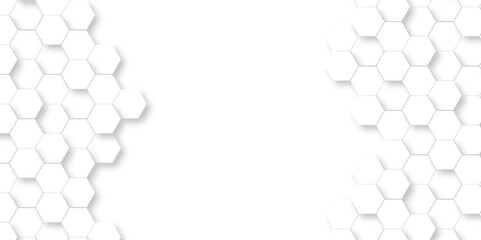 Seamless pattern with hexagon. White Hexagonal Background. Luxury honeycomb grid White Pattern. Vector Illustration. 3D Futuristic abstract honeycomb mosaic white background. geometric mesh cell text.