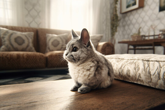 Chinchilla pet photo with living room background