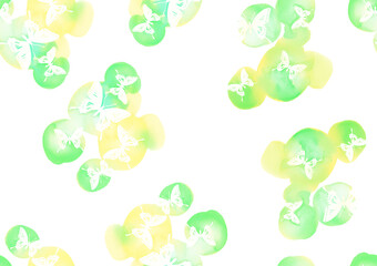 蝶のシルエットの水彩円形アブストラクト（シームレス）