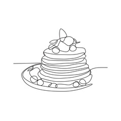 One continuous line drawing of pancakes that taste delicious are ready to be served at parties vector illustration. Food design illustration simple linear style vector concept. Food design asset.
