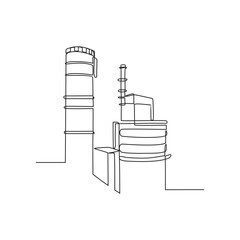 water tank at industrial power plant in continuous line art drawing style. design with Minimalist black linear design isolated on white background. Vector illustration
