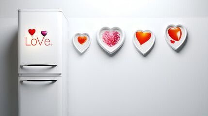 A White Refrigerator with Hearts on It