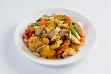 Stir Fried Fish with Black Bean Sauce isolated on white background