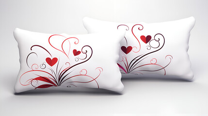 pillow on a white background with hearts of art made on the pillow
