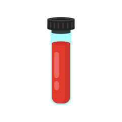 vector illustration of a test tube with blood on a white isolated background in cartoon style