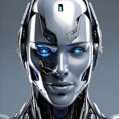 Blue-Eyed Robot Face Generative AI