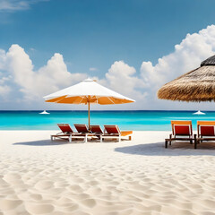 beach with umbrellas and chairs