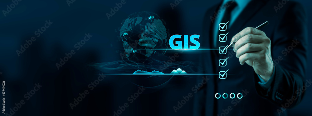 Poster geographic information system gis. revolutionizing transportation tracking concepts.