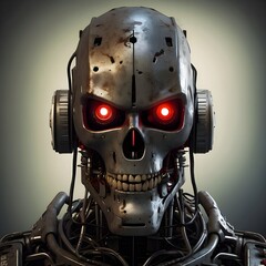 Red-Eyed Robot Skull Generative AI