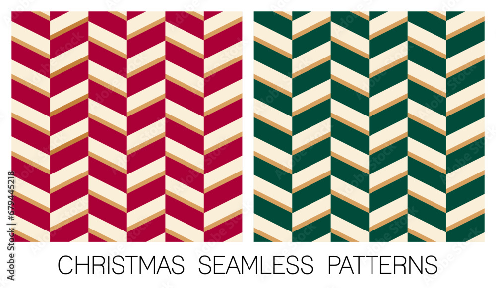 Wall mural Set of red and green parallelogram seamless pattern design for Christmas and new year background.