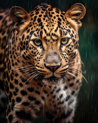 Intimate Portrait of a Majestic Leopard in the Rain