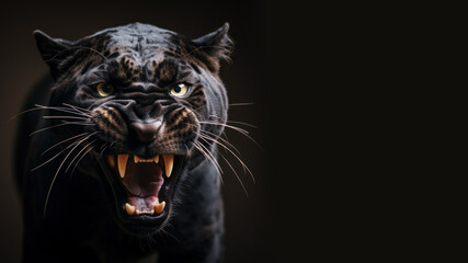 Obraz premium Angry panther roaring ready to attack isolated on gray background
