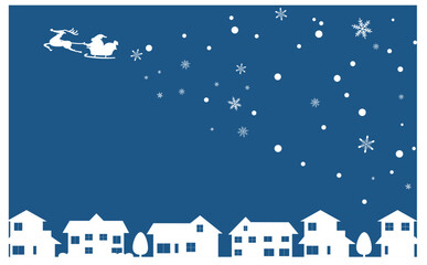 サンタクロースと雪の降る夜の町の背景イラストフレーム