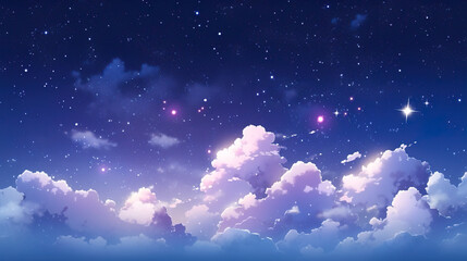 美しい夜空と雲のアニメ風イラスト - obrazy, fototapety, plakaty