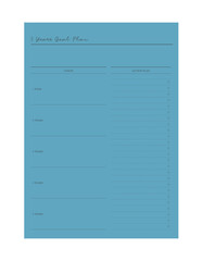 5 years Goal planner (Beach) Minimalist planner template set. Vector illustration.