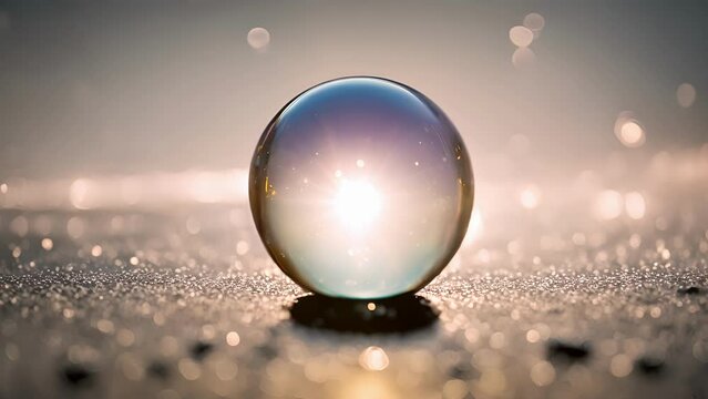 Closeup soap bubble caught between surfaces, squished distorted before finally bursting releasing burst mist.