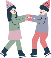 A man is holding a woman’s hand for skating